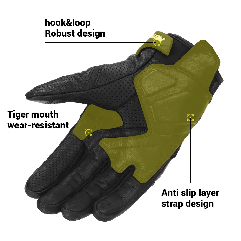 Motorcycle Leather Gloves Carbon Fibre Waterproof Touch Screen Non-Slip Four Seasons Motorbike Gloves Perforated Ventilate
