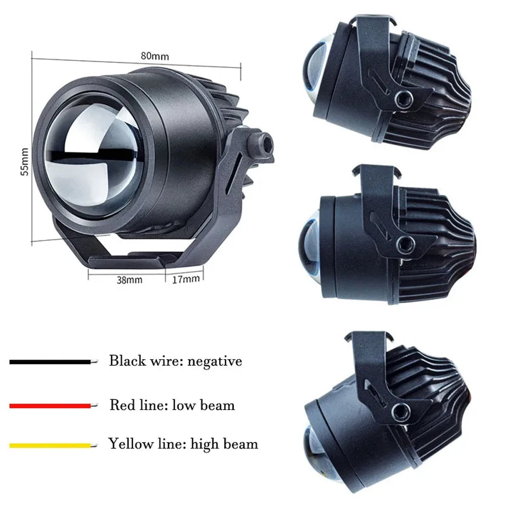 Motorcycle LED Fog Spotlights and Auxiliary Headlights with Electric Projector Lenses