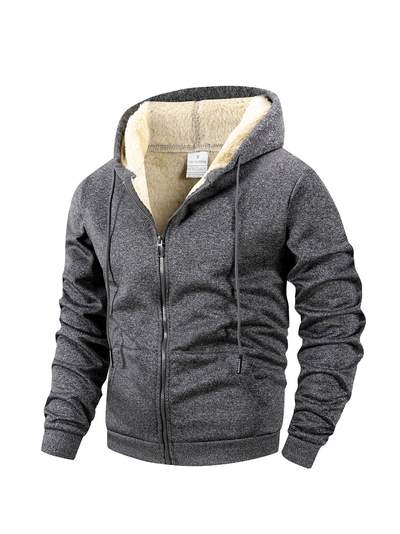 Winter Men'S Zipper Jacket Fleece Warm Windproof Hoodies Heavyweight Cardigan Casual Sports Long Sleeve Sweatshirts Hooded Coat