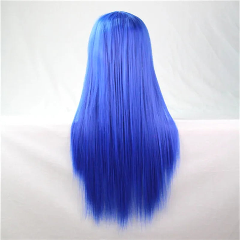 Synthetic Hair Wigs for Women Cosplay Wig 80 Cm Straight Long Light Purple Wig with Bangs Pink Red Blue Blonde Brown Black Green