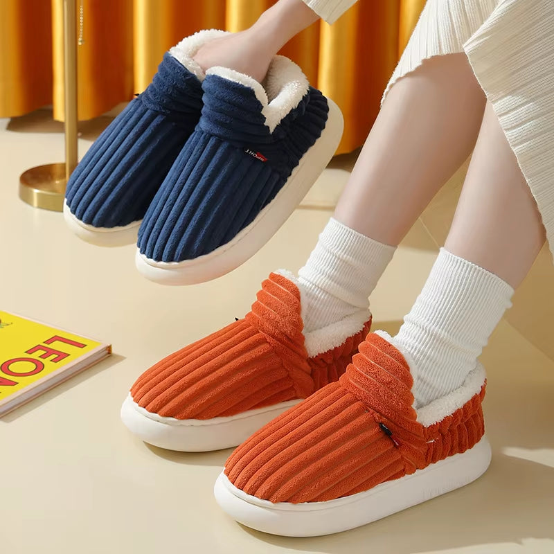 Soft Sole Slippers for Women Winter Fashion Women Fur Slippers Fuzzy Plush Men Slippers Warm Furry Women Cotton Shoes