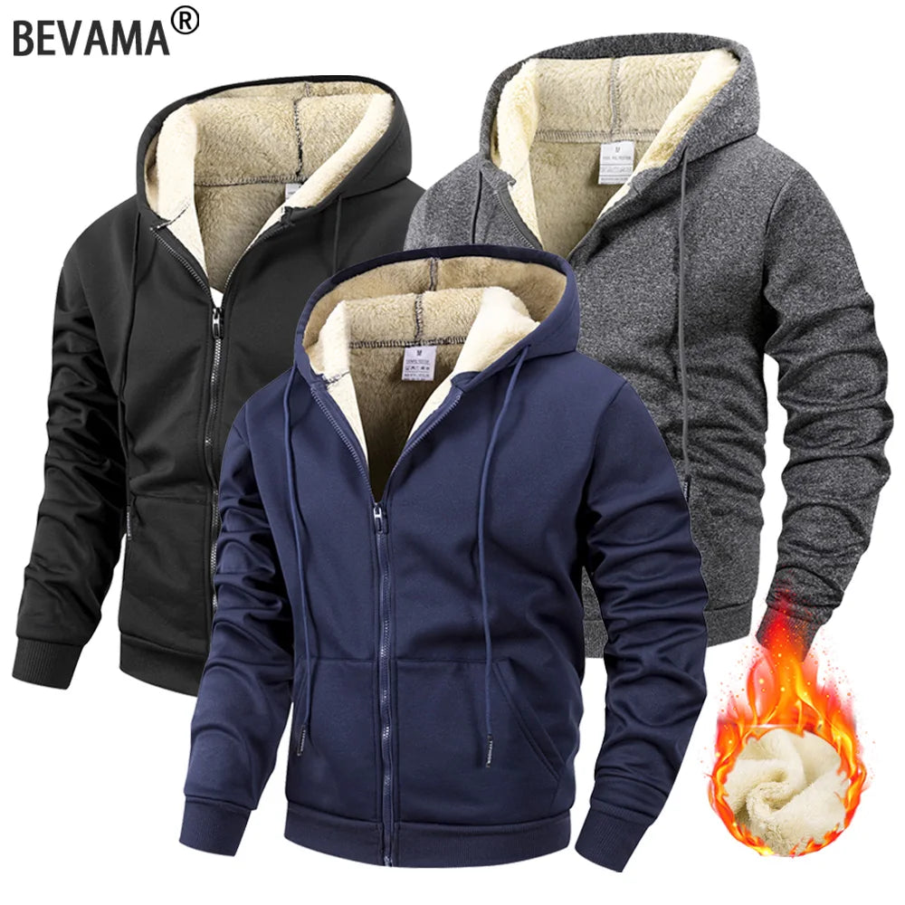 Winter Men'S Zipper Jacket Fleece Warm Windproof Hoodies Heavyweight Cardigan Casual Sports Long Sleeve Sweatshirts Hooded Coat