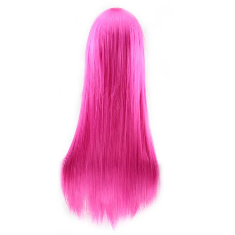 Synthetic Hair Wigs for Women Cosplay Wig 80 Cm Straight Long Light Purple Wig with Bangs Pink Red Blue Blonde Brown Black Green