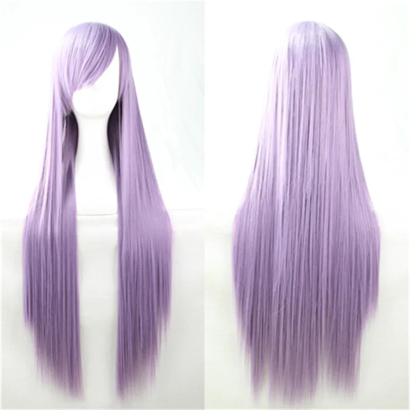 Synthetic Hair Wigs for Women Cosplay Wig 80 Cm Straight Long Light Purple Wig with Bangs Pink Red Blue Blonde Brown Black Green