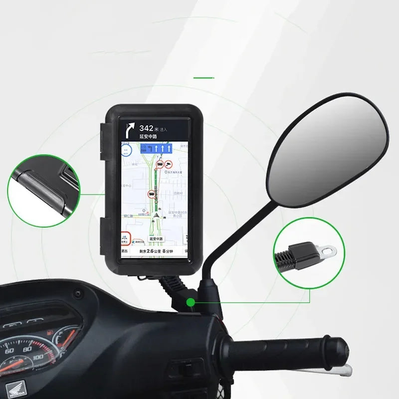 Motorcycle Phone Holder and Waterproof Case for Handlebar Mounting