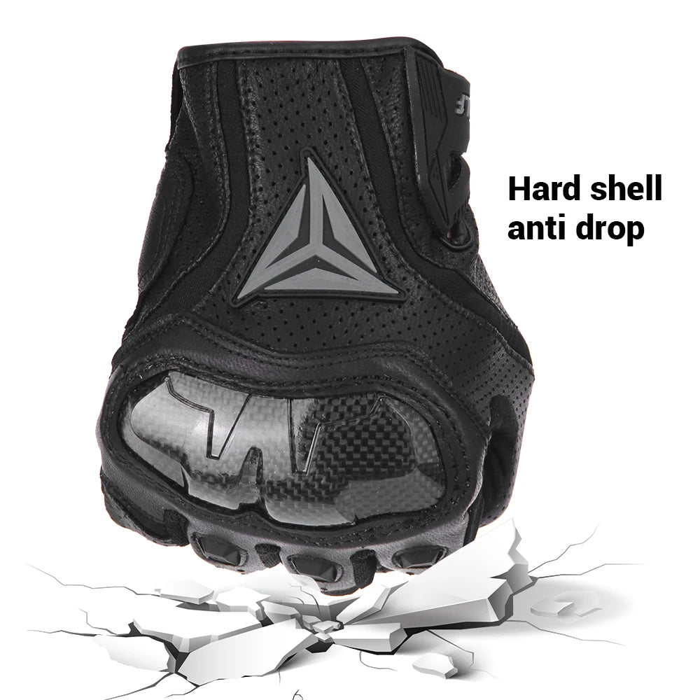 Motorcycle Leather Gloves Carbon Fibre Waterproof Touch Screen Non-Slip Four Seasons Motorbike Gloves Perforated Ventilate