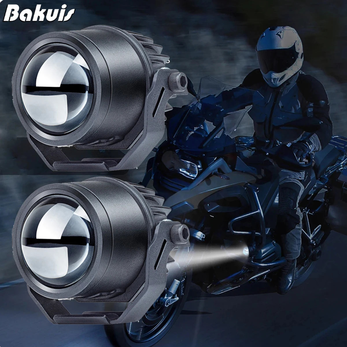 Motorcycle LED Fog Spotlights and Auxiliary Headlights with Electric Projector Lenses