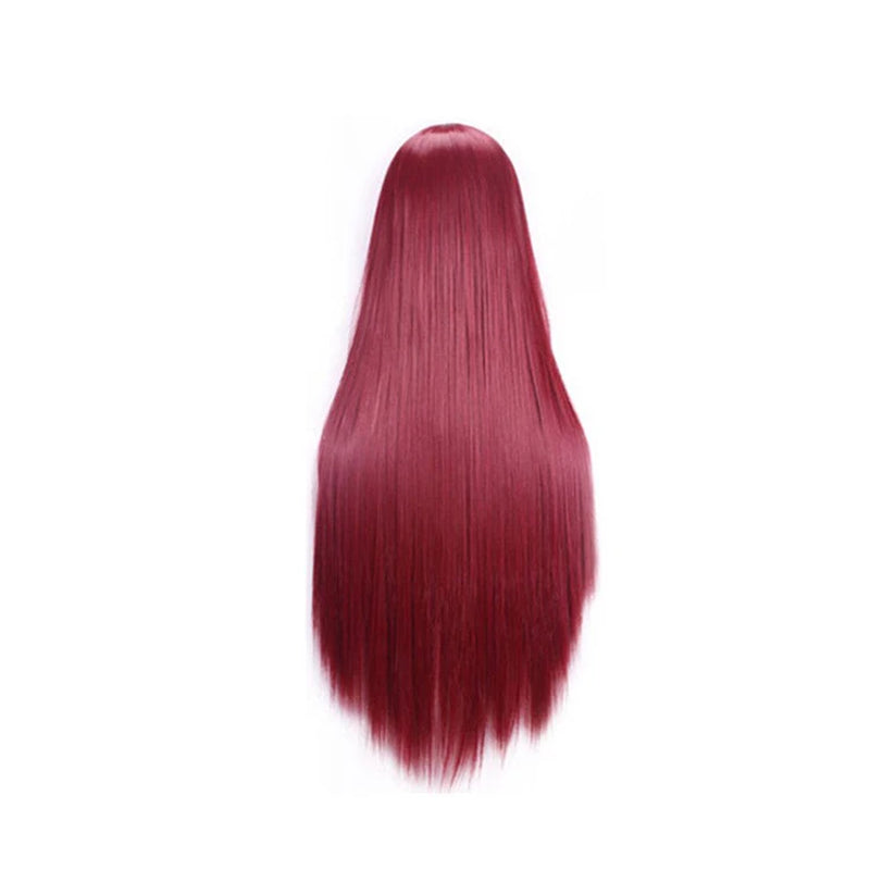 Synthetic Hair Wigs for Women Cosplay Wig 80 Cm Straight Long Light Purple Wig with Bangs Pink Red Blue Blonde Brown Black Green