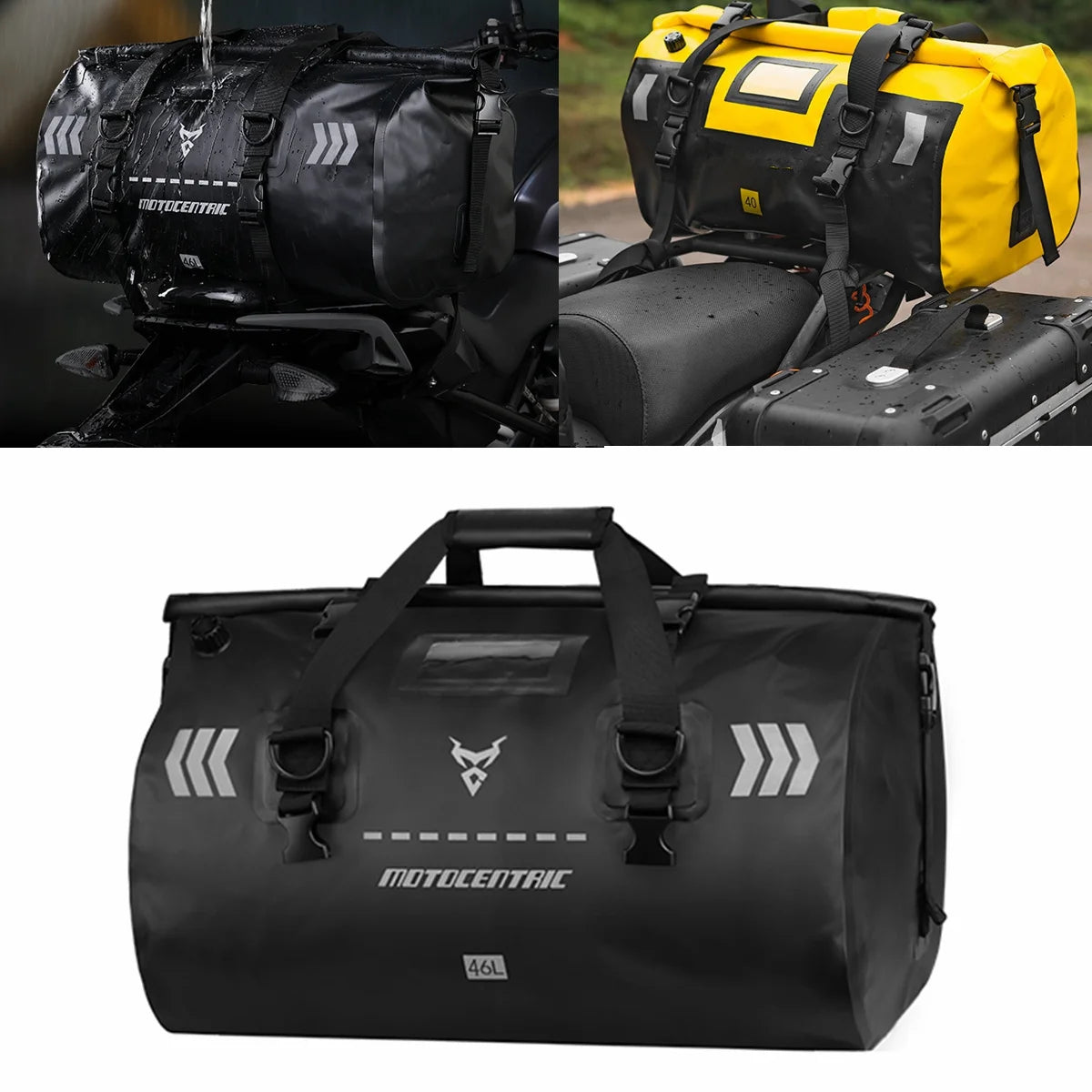 Motorcycle Tail Bag 46L Helmet Bag Waterproof Rear Seat Bag Rescue Bag Dry Duffel Bag Luggage Rear Rack Trunk Bag Storage Bag