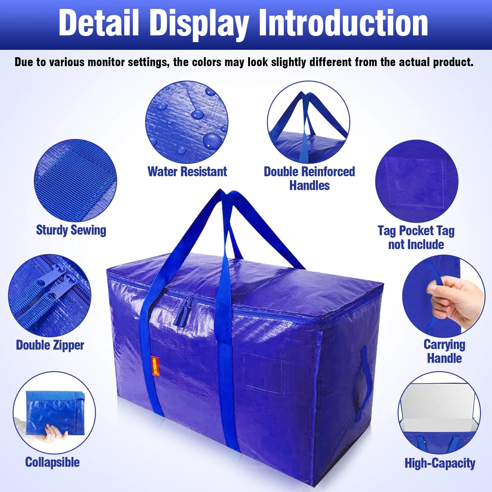 Large Moving Bags with Zippers Andhandles, Heavy Duty Storage Bags,College Move in Bags, Storage Bags