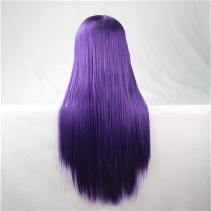 Synthetic Hair Wigs for Women Cosplay Wig 80 Cm Straight Long Light Purple Wig with Bangs Pink Red Blue Blonde Brown Black Green