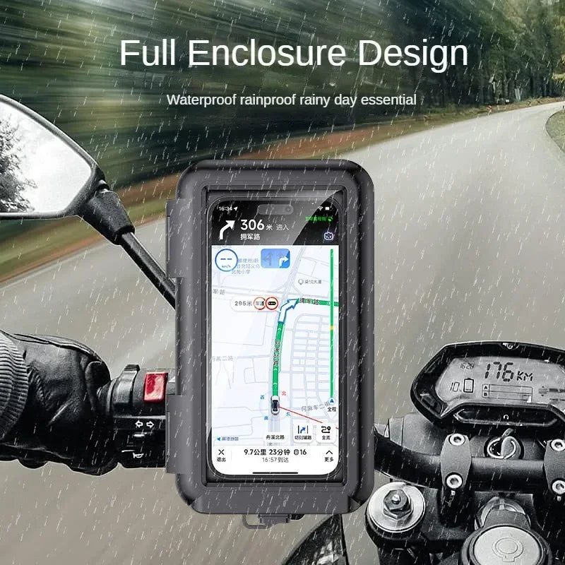 Motorcycle Phone Holder and Waterproof Case for Handlebar Mounting