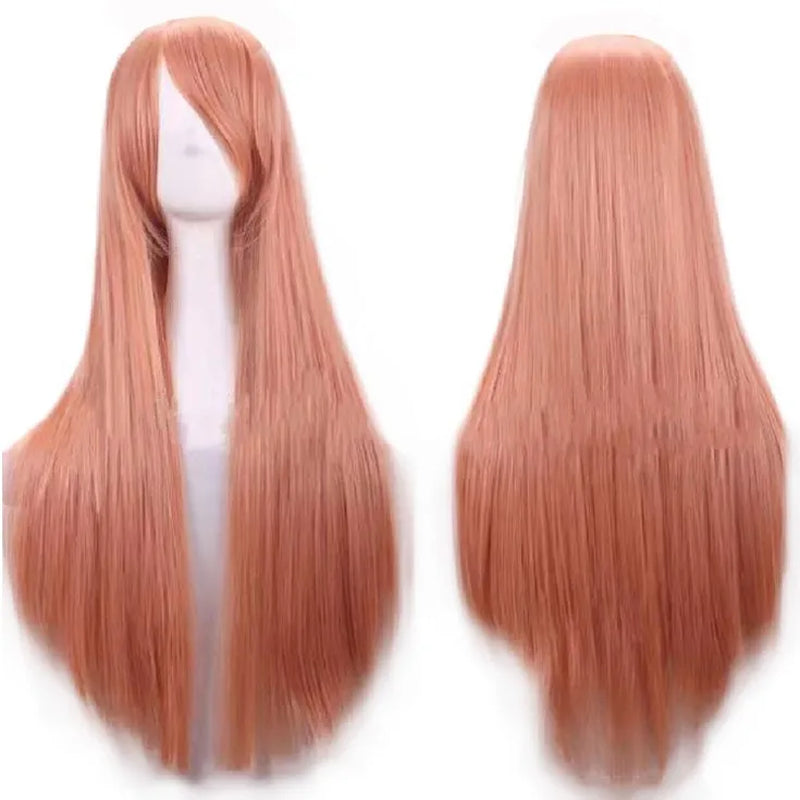 Synthetic Hair Wigs for Women Cosplay Wig 80 Cm Straight Long Light Purple Wig with Bangs Pink Red Blue Blonde Brown Black Green