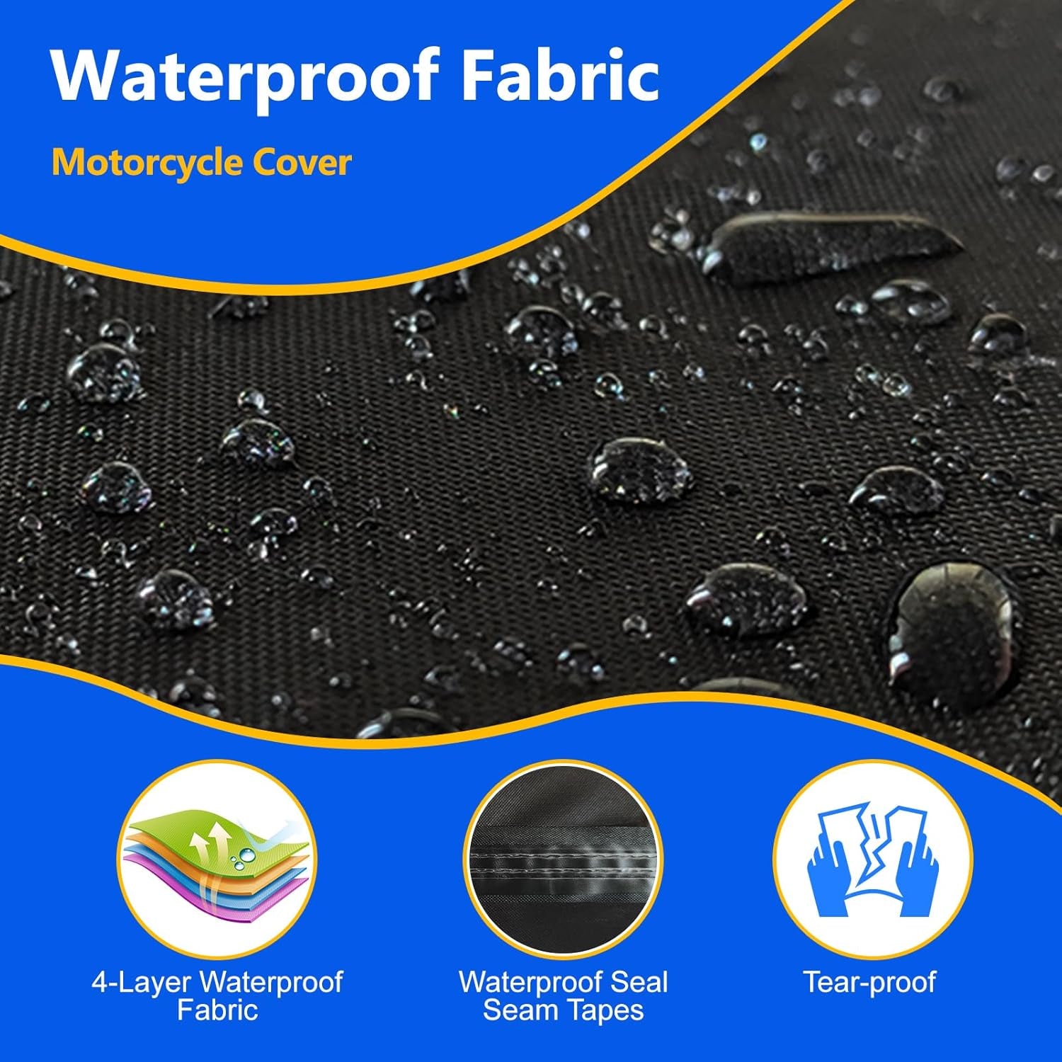 Motorcycle Cover, 600D Heavy Duty Waterproof Motorbike Cover, Dustproof Motorcycles Vehicle Cover Scooter Shelter Protection with Reflective Strips & Storage Bag 116" X 41" X 50"