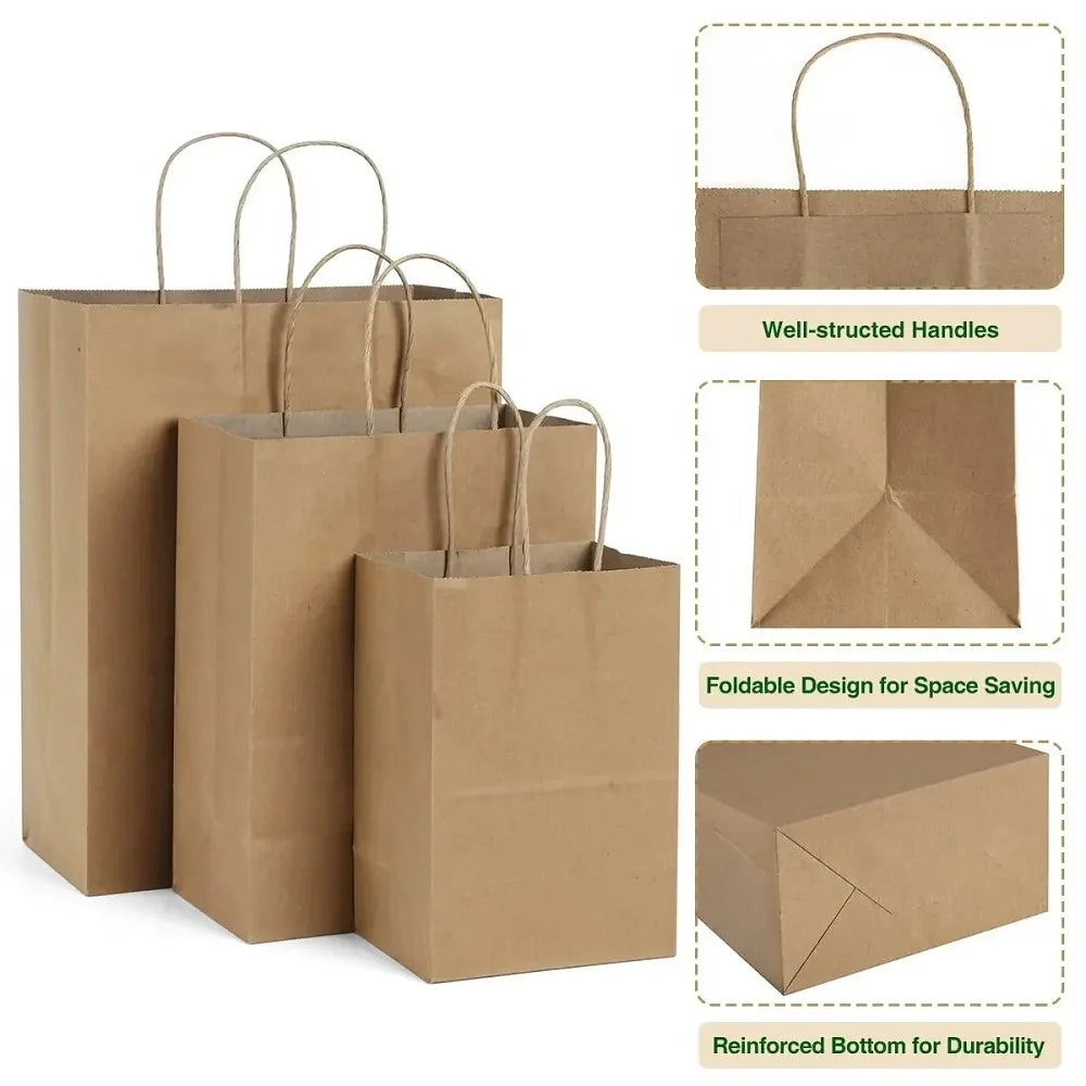 20PCS Kraft Paper Bags with Handles Party Gift Paper Bags for Small Business Shopping Bags Party Bags, Favor Bags