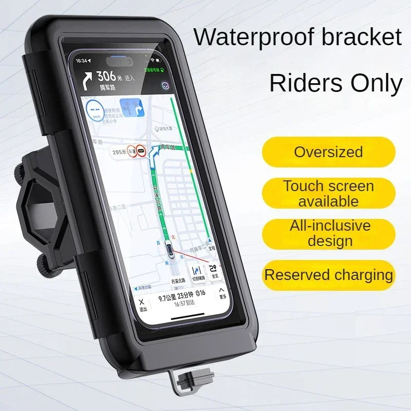 Motorcycle Phone Holder and Waterproof Case for Handlebar Mounting