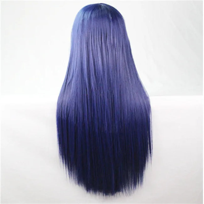 Synthetic Hair Wigs for Women Cosplay Wig 80 Cm Straight Long Light Purple Wig with Bangs Pink Red Blue Blonde Brown Black Green