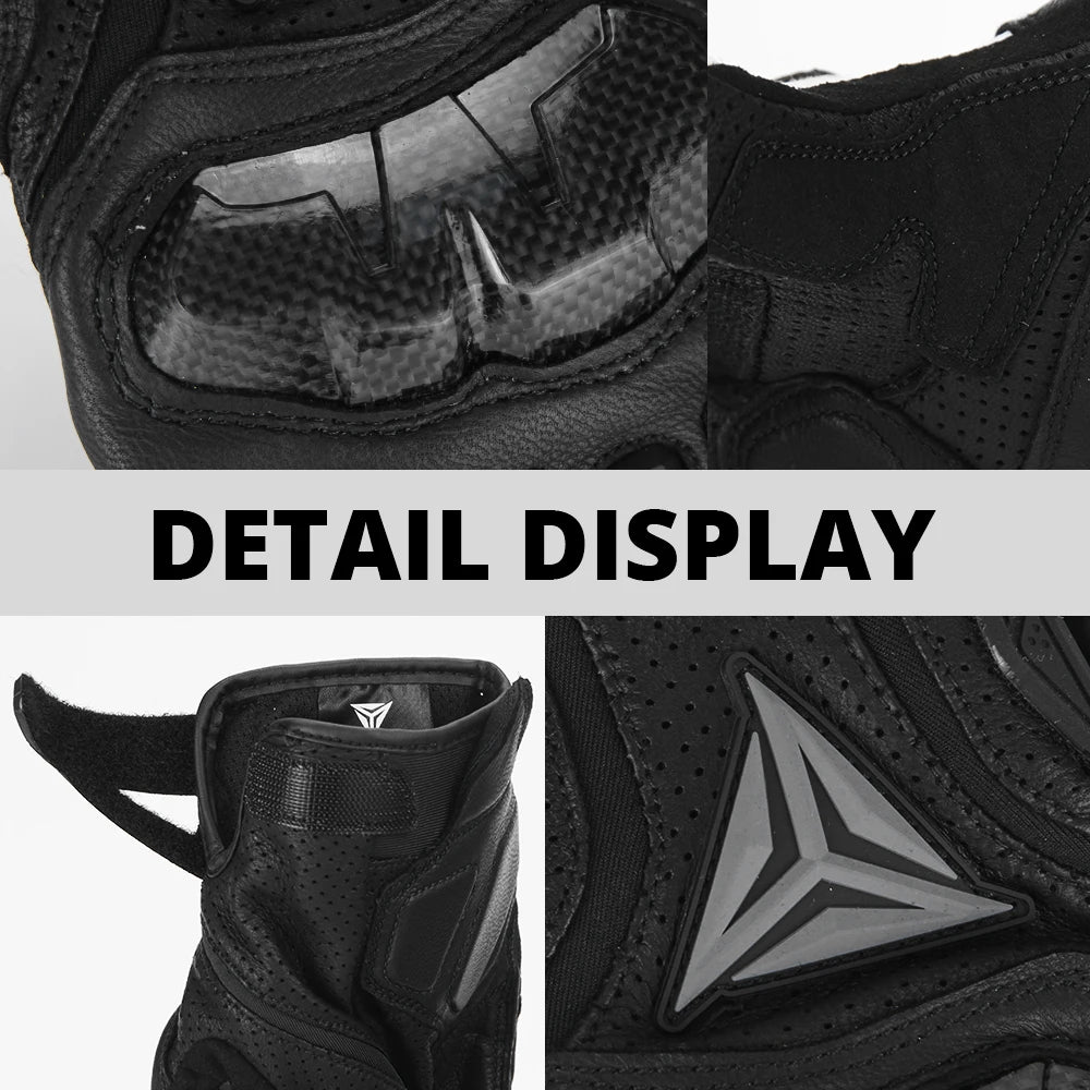 Motorcycle Leather Gloves Carbon Fibre Waterproof Touch Screen Non-Slip Four Seasons Motorbike Gloves Perforated Ventilate